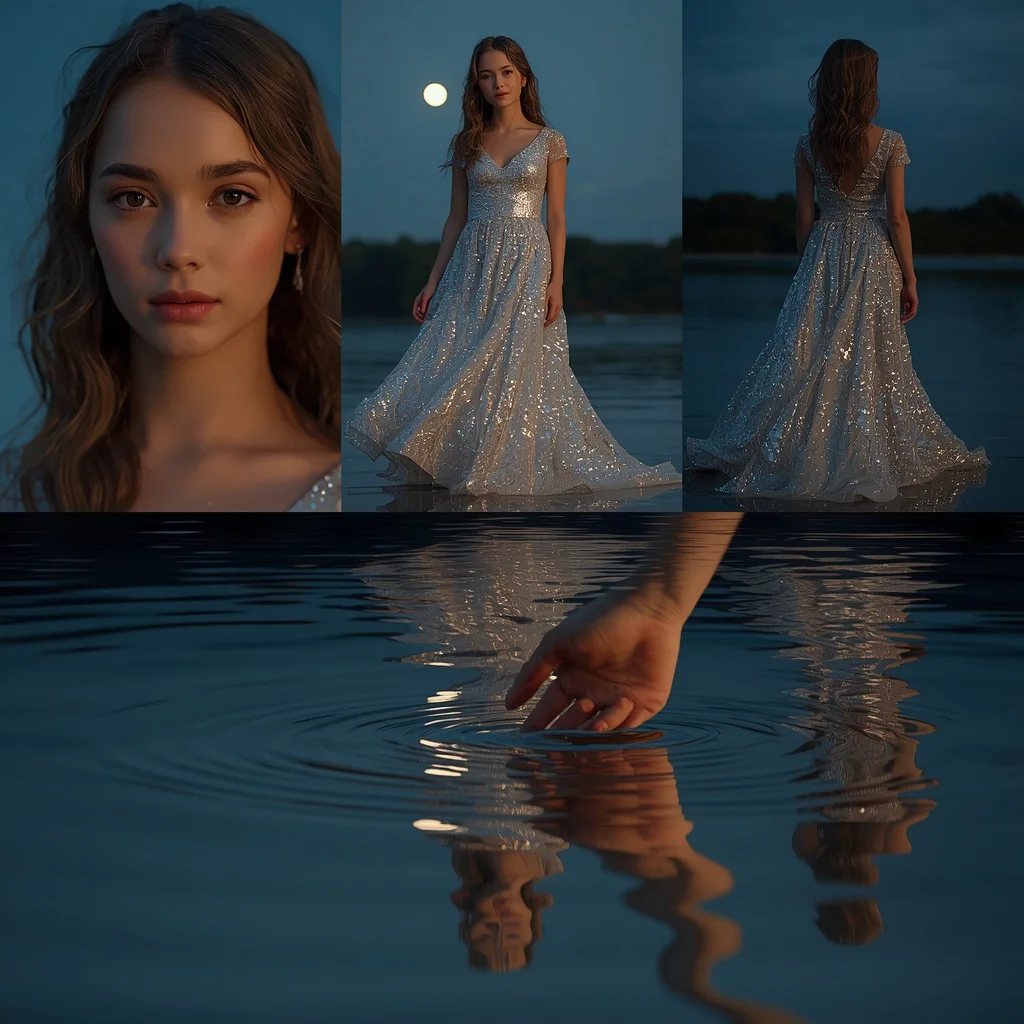 A Beautiful Girl in a Glistening Water Reflection Collage | best prompt for chatgpt — AI image prompt