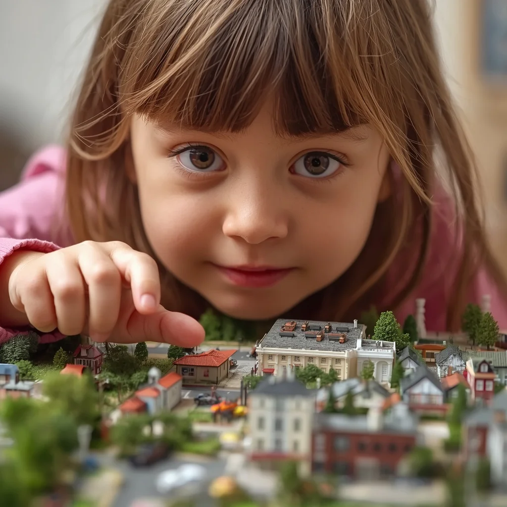 A Cute Girl's Curious Gaze at a Miniaturized World | ai new prompt free download — AI image prompt