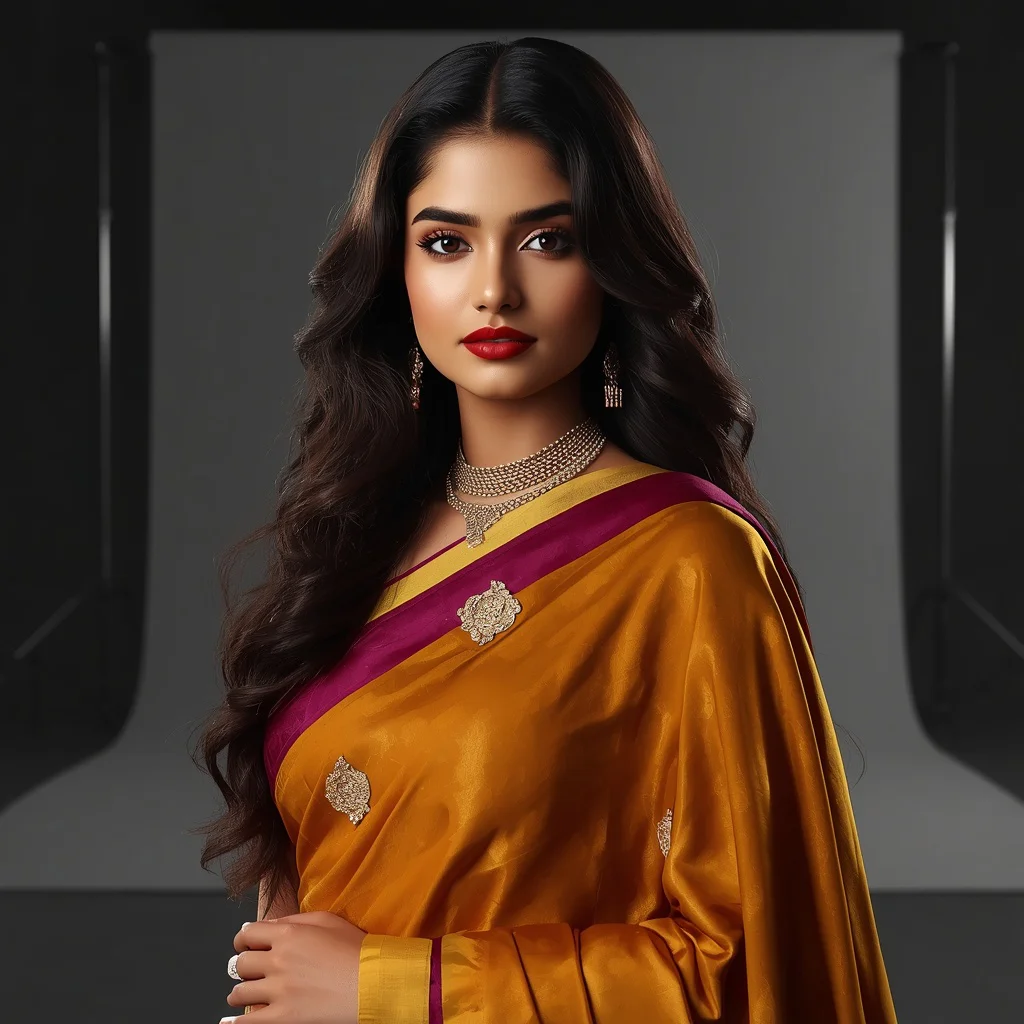 Beautiful Girl in a Chic Traditional Saree for a Modern Photoshoot | prompt seen girl — AI image prompt