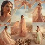 Beautiful Woman on a Celestial Silk Bloom Terrace Collage | prompt generator from image