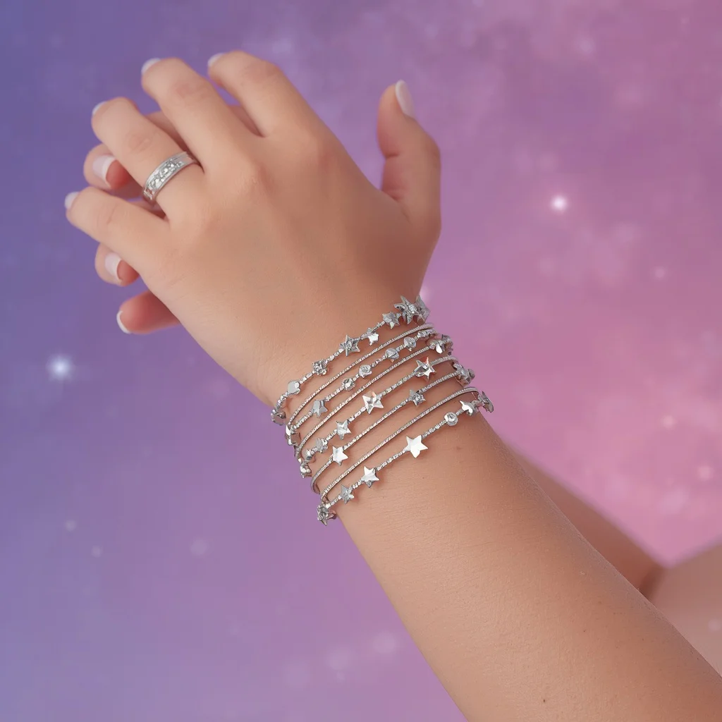 Cute Girl's Celestial Bangle: Whimsical Starry Arm Adornment | ai new prompt free download — AI image prompt