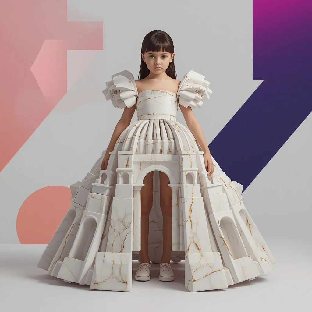 Cute Girl's Marble Dress: Playful Architectural Gold Veins | Chatgpt prompt for look for girl — AI image prompt