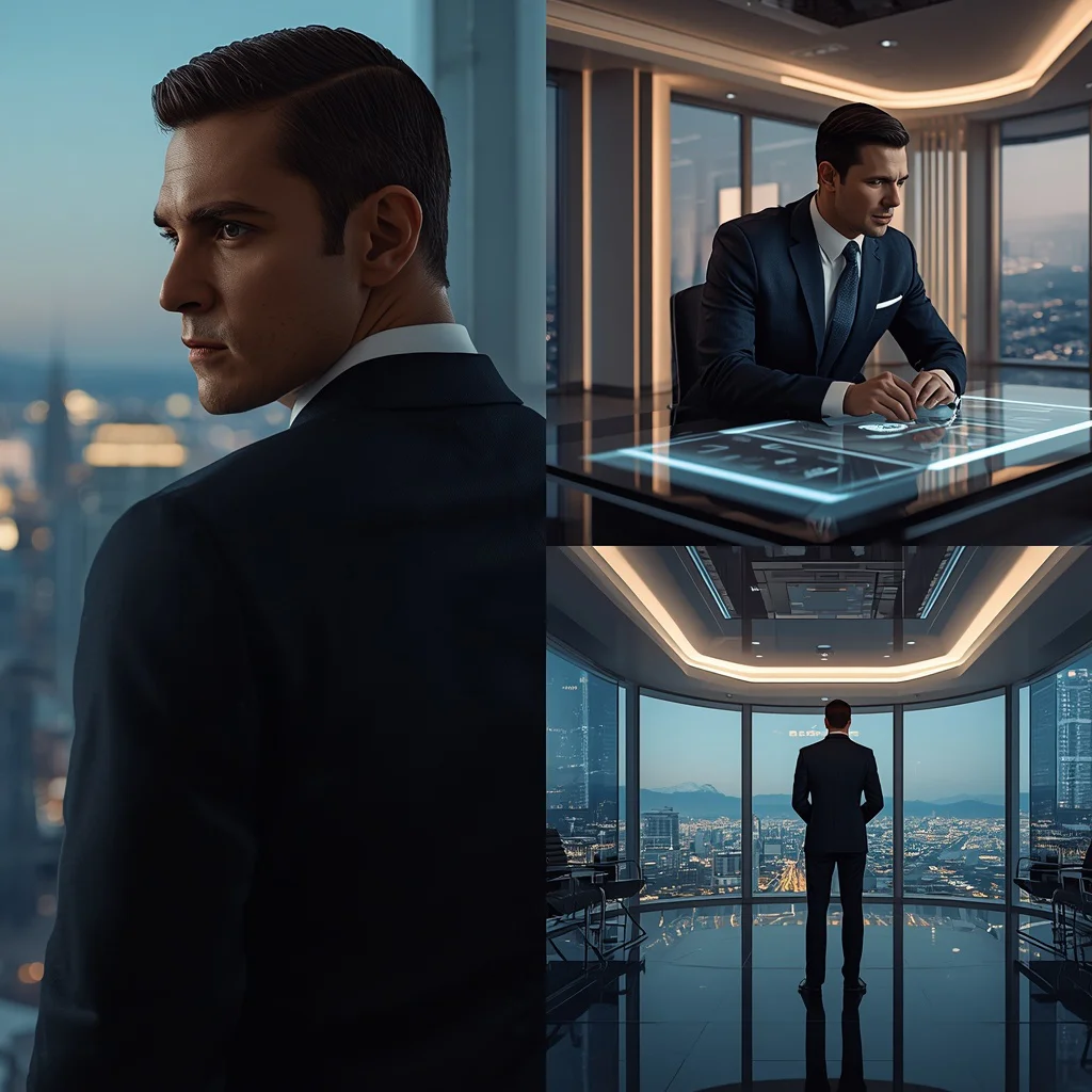 Modern Male CEO's Skyscraper Power Deal Collage | Corporate Architectural Grandeur | instagram reel ai prompt — AI image prompt