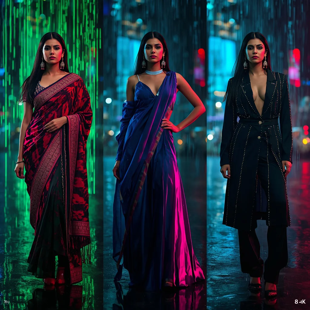 A Digital Rain Collage: Cyberpunk Meets Traditional Style — AI image prompt