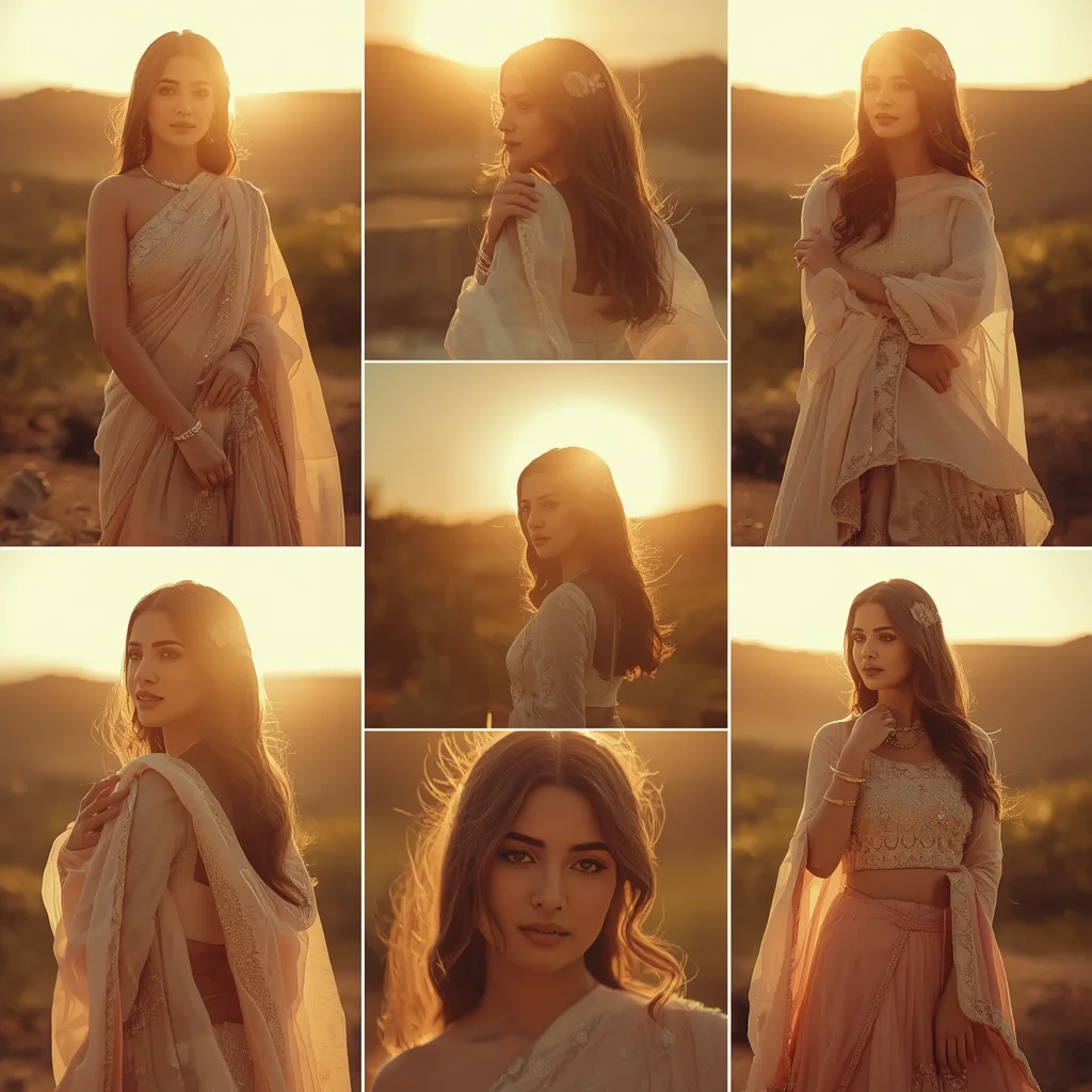 A Golden Hour Glow Collage: Warm Radiance and Softness — AI image prompt