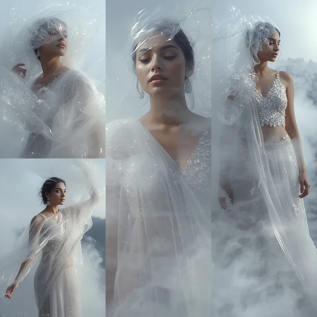 A Silver Mist Collage: Ethereal and Reflective Beauty — AI image prompt