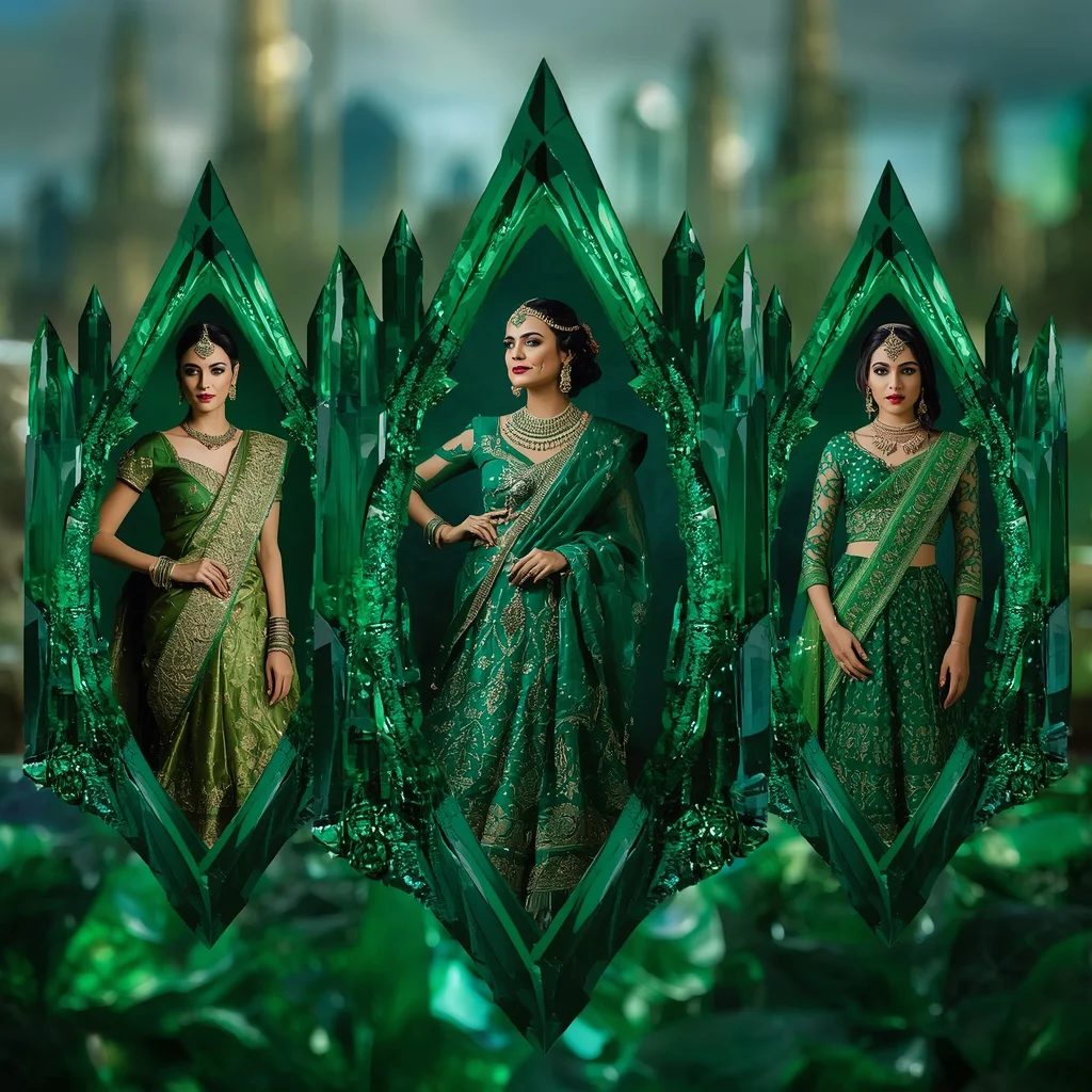 An Emerald City Crystal Collage: Shimmering Green Grandeur — AI image prompt