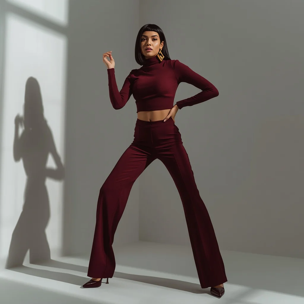 Contemporary Sophistication with a Two-Piece Pant and Crop Top Set — AI image prompt