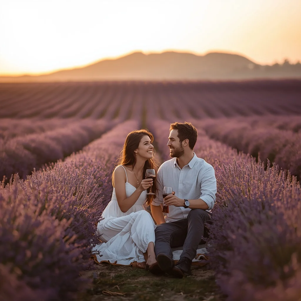 Couple's Romantic Picnic in a Lavender Field — AI image prompt