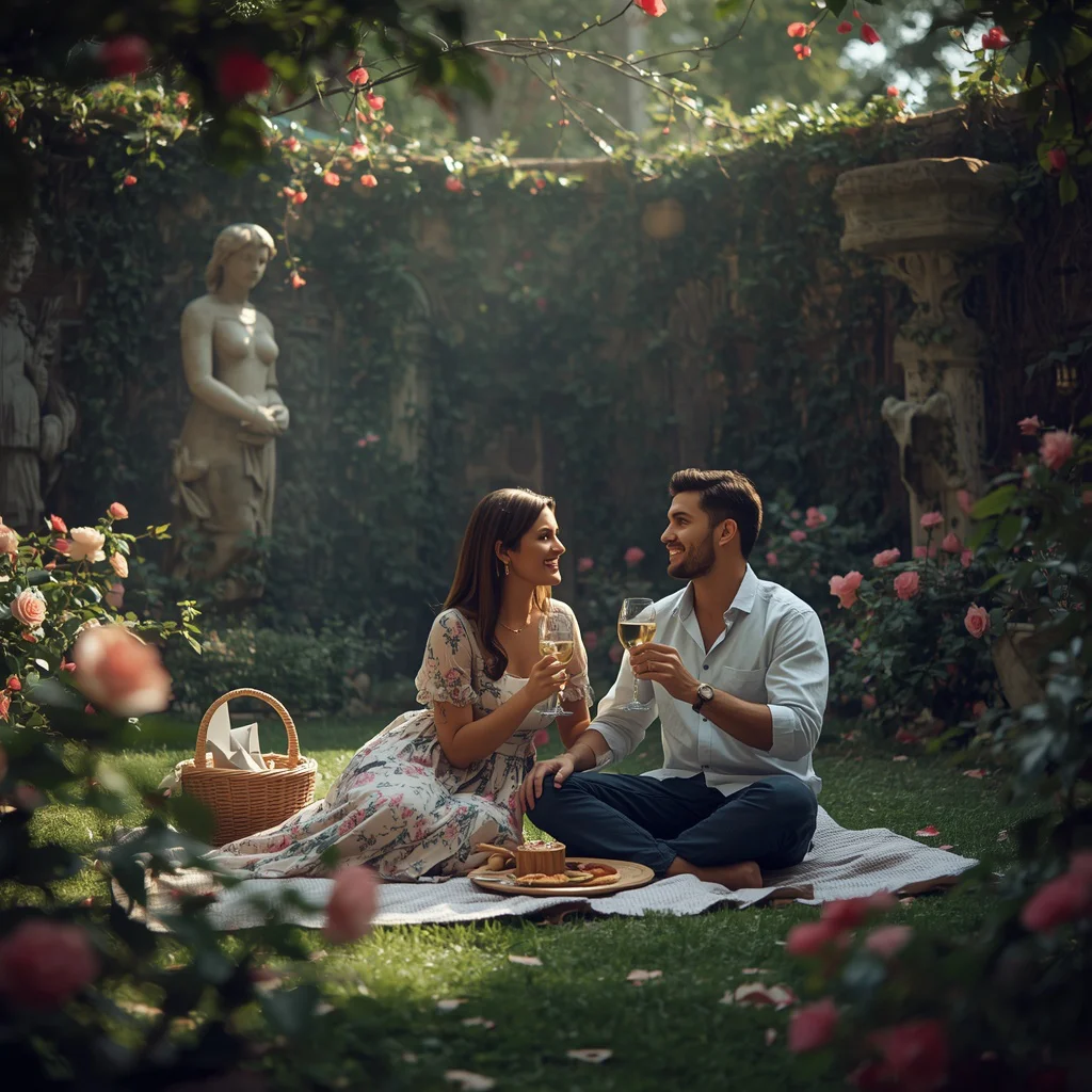 Couple's Romantic Picnic in a Secret Garden — AI image prompt