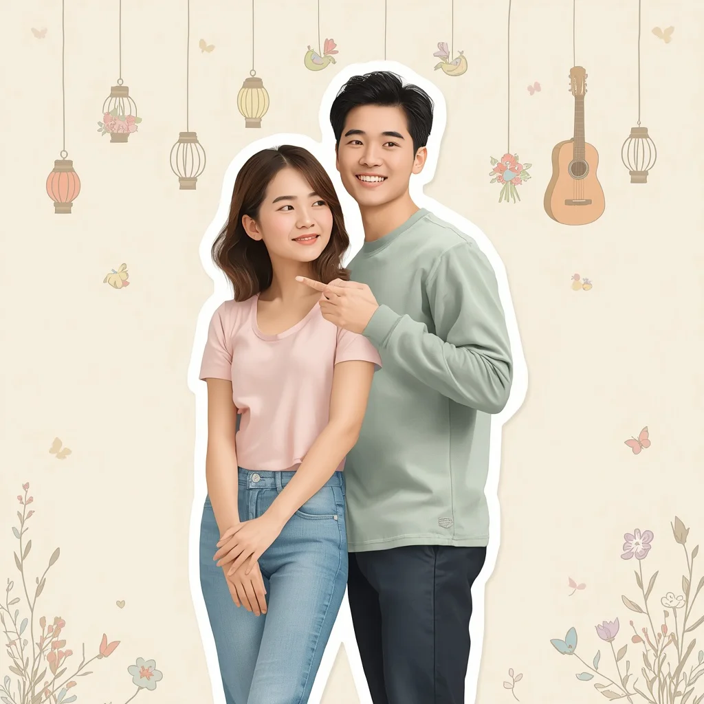Cute Romantic Couple: Pastel Sticker Art Aesthetic — AI image prompt