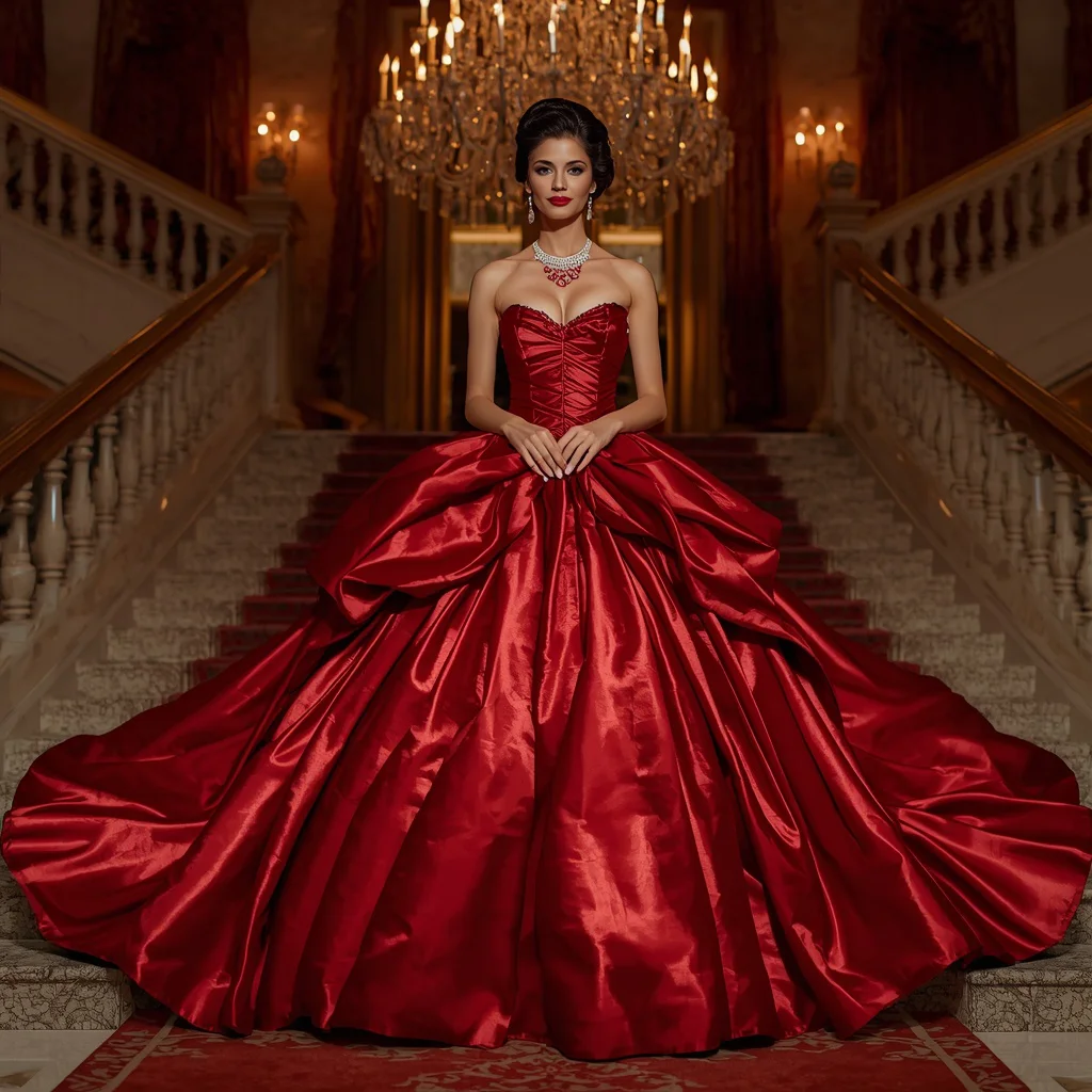 Regal Satin Ball Gown with a Dramatic Train — AI image prompt