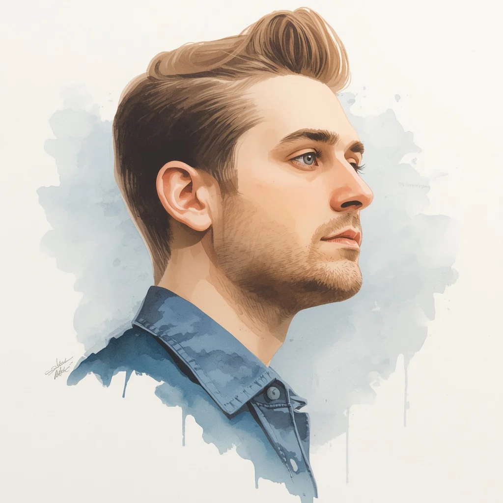 Vertical 3:4 Watercolor Portrait of a Man with Introspective Calmness — AI image prompt